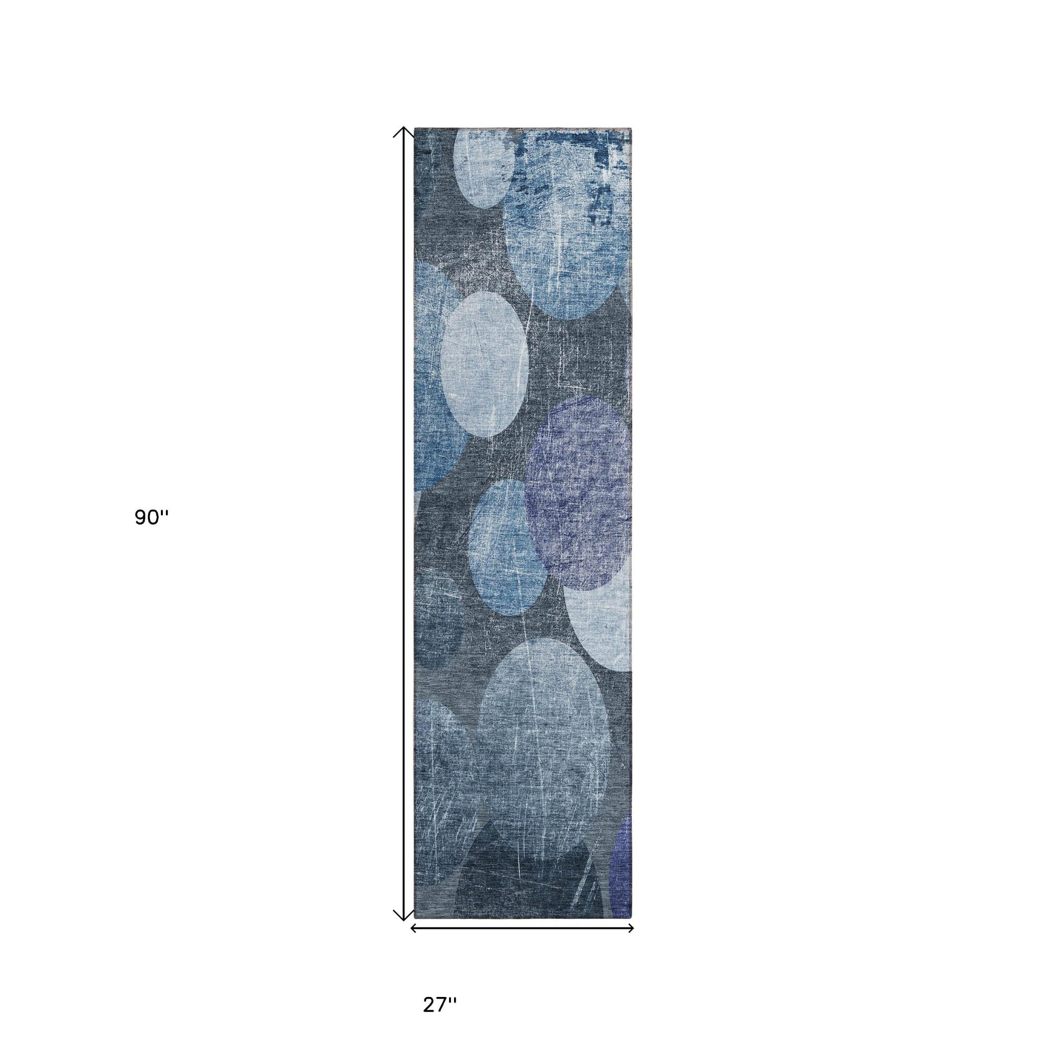 2' X 8' Gray and Blue Abstract Washable Non Skid Indoor Outdoor Runner Rug