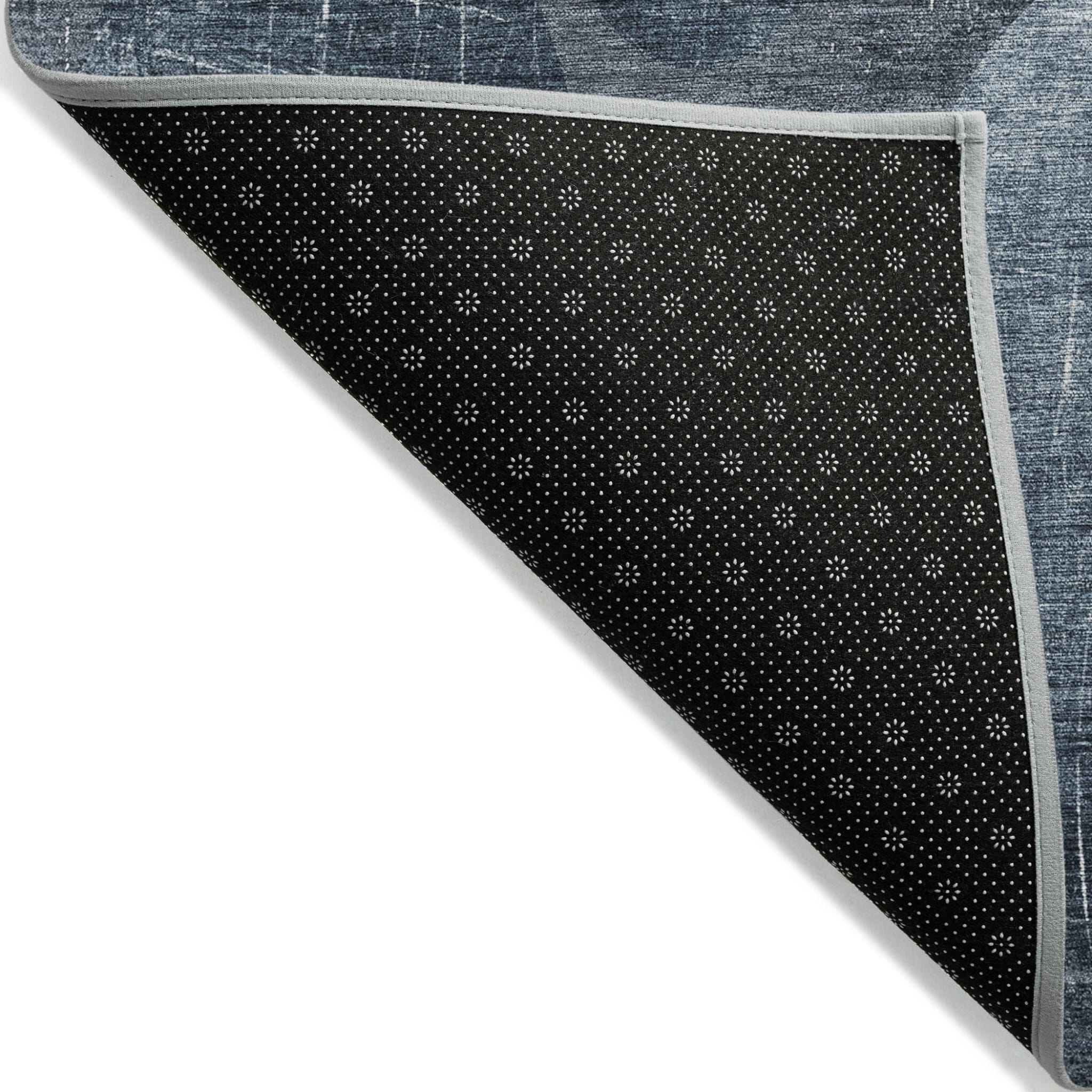 2' X 8' Gray and Blue Abstract Washable Non Skid Indoor Outdoor Runner Rug