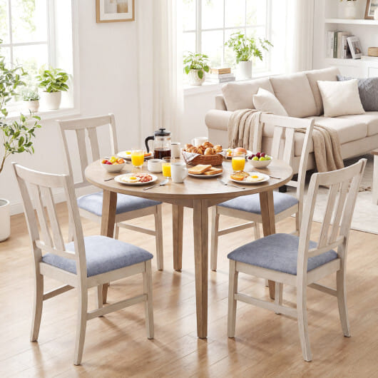 Set of 4 Wooden Upholstered Dining Chairs with High Curved Back-Gray - Color: Gray