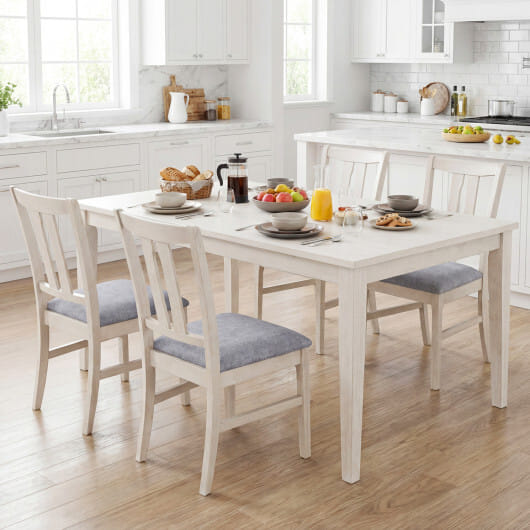 Set of 4 Wooden Upholstered Dining Chairs with High Curved Back-Gray - Color: Gray