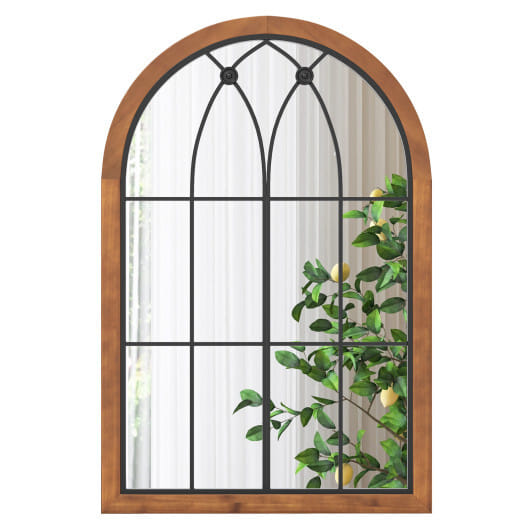 Arched Window Finished Mirror with Back Board-Natural - Color: Natural