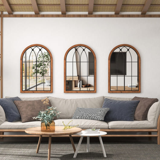 Arched Window Finished Mirror with Back Board-Natural - Color: Natural