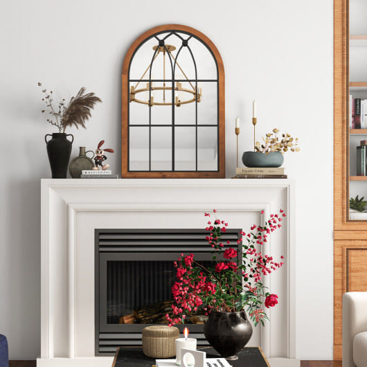 Arched Window Finished Mirror with Back Board-Natural - Color: Natural