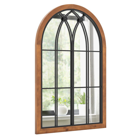 Arched Window Finished Mirror with Back Board-Natural - Color: Natural