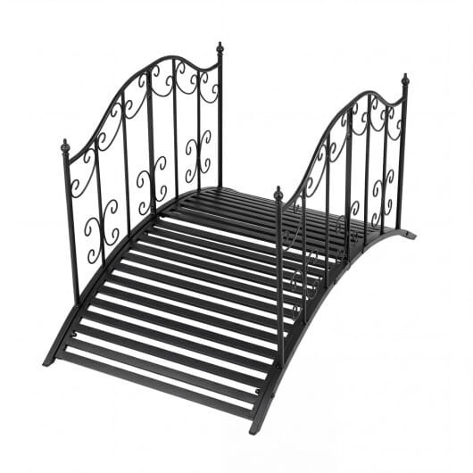 3.9 ft Garden Metal Bridge with Dual Patterned Side Rails - Color: Black