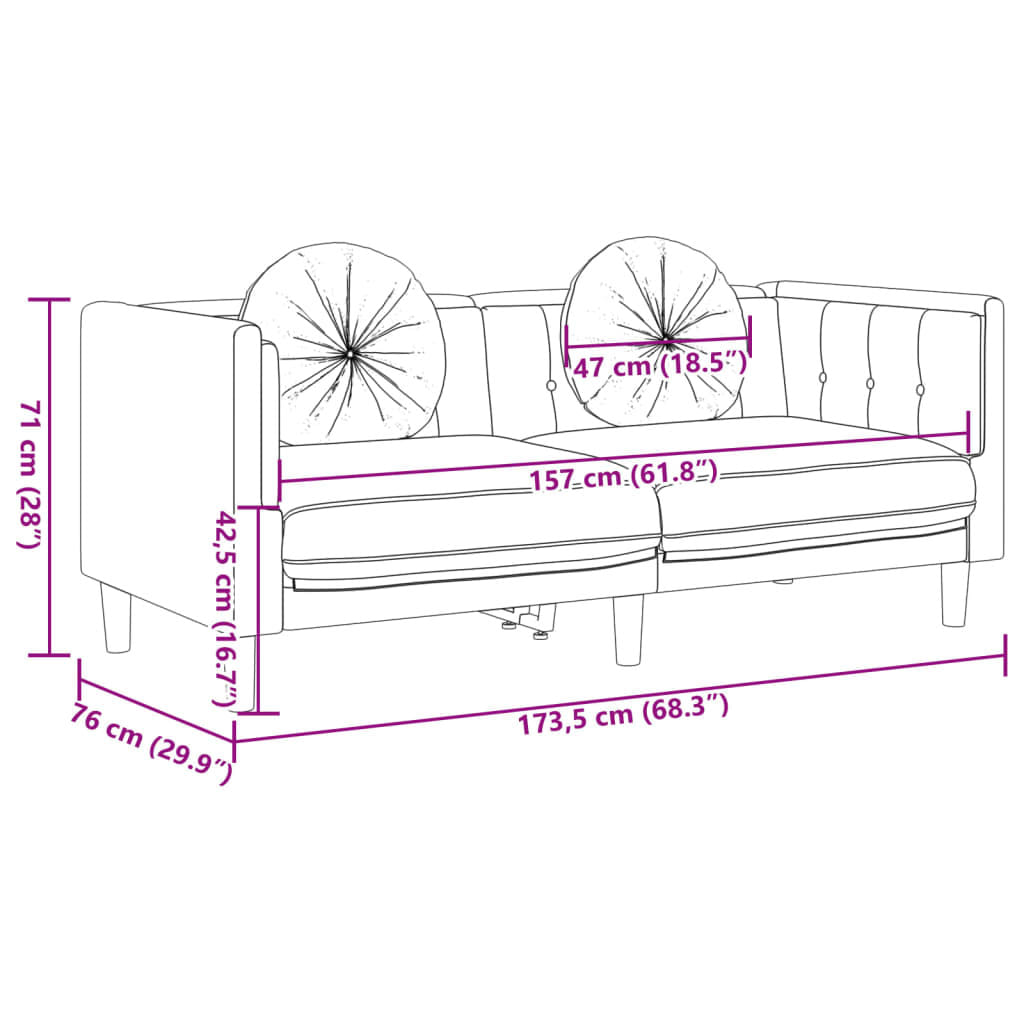 3 Piece Sofa Set with Pillows Brown Velvet