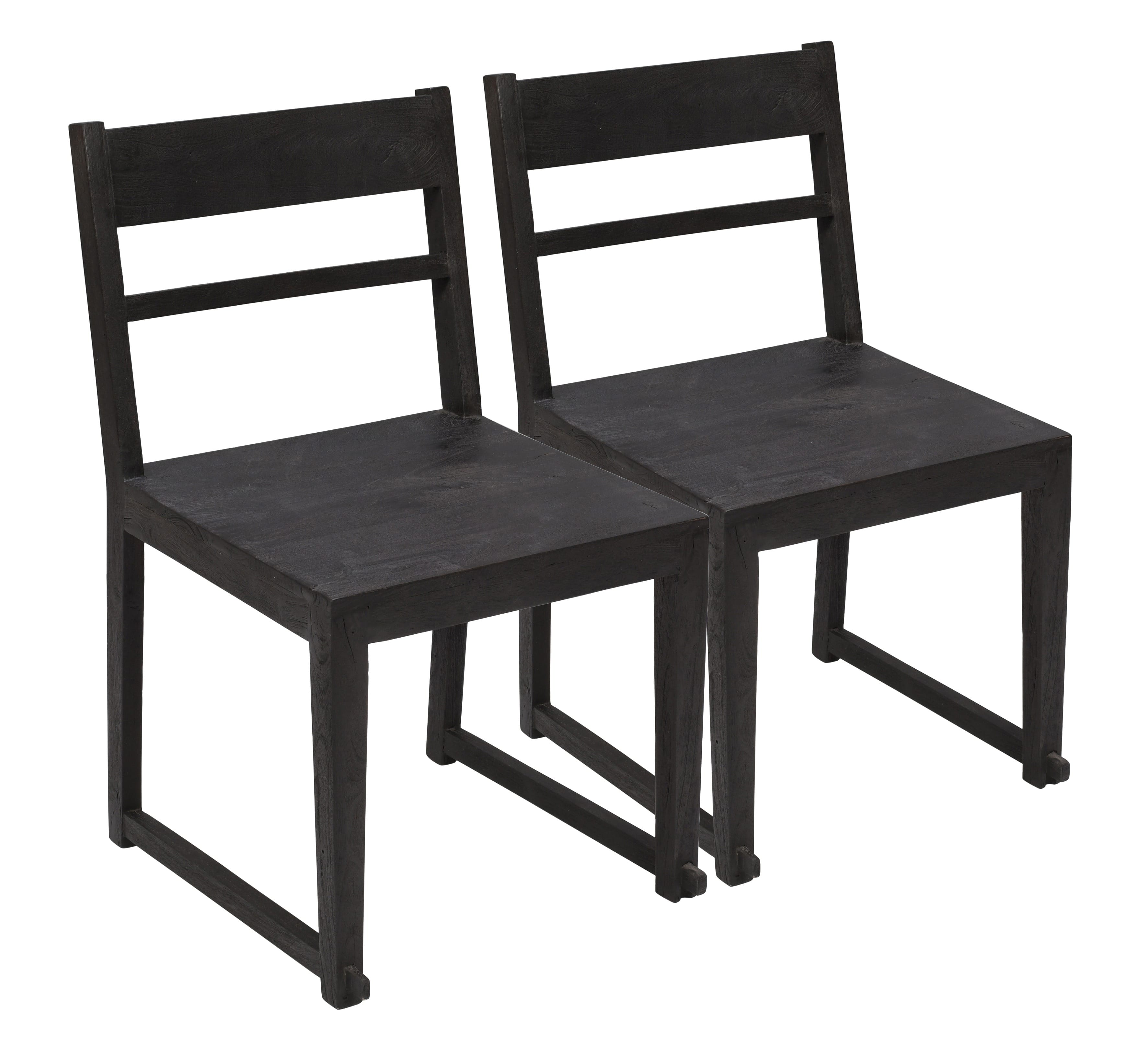 Set of Two Dark Gray Wood Ladder Back Dining Side Chairs