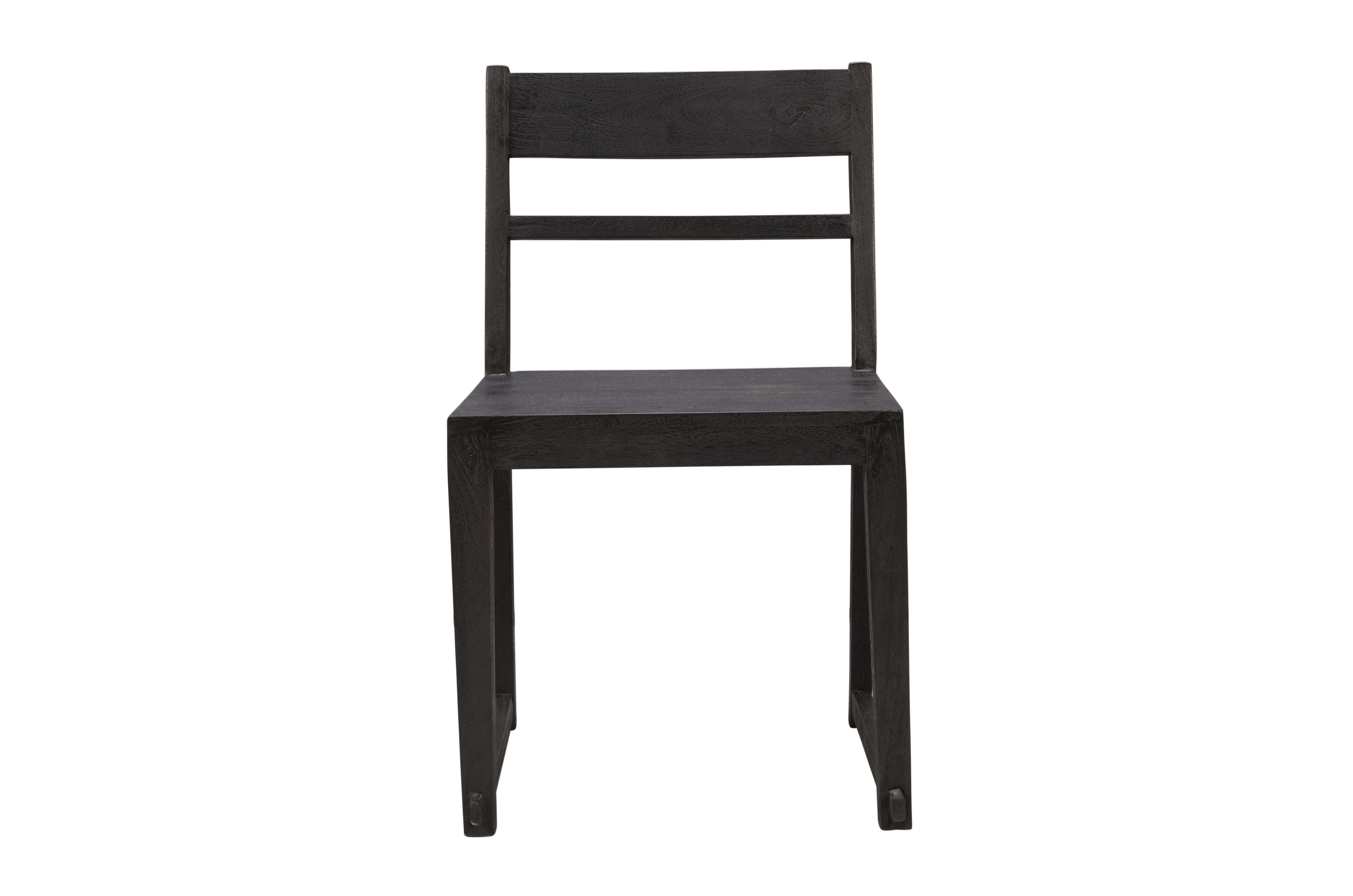 Set of Two Dark Gray Wood Ladder Back Dining Side Chairs
