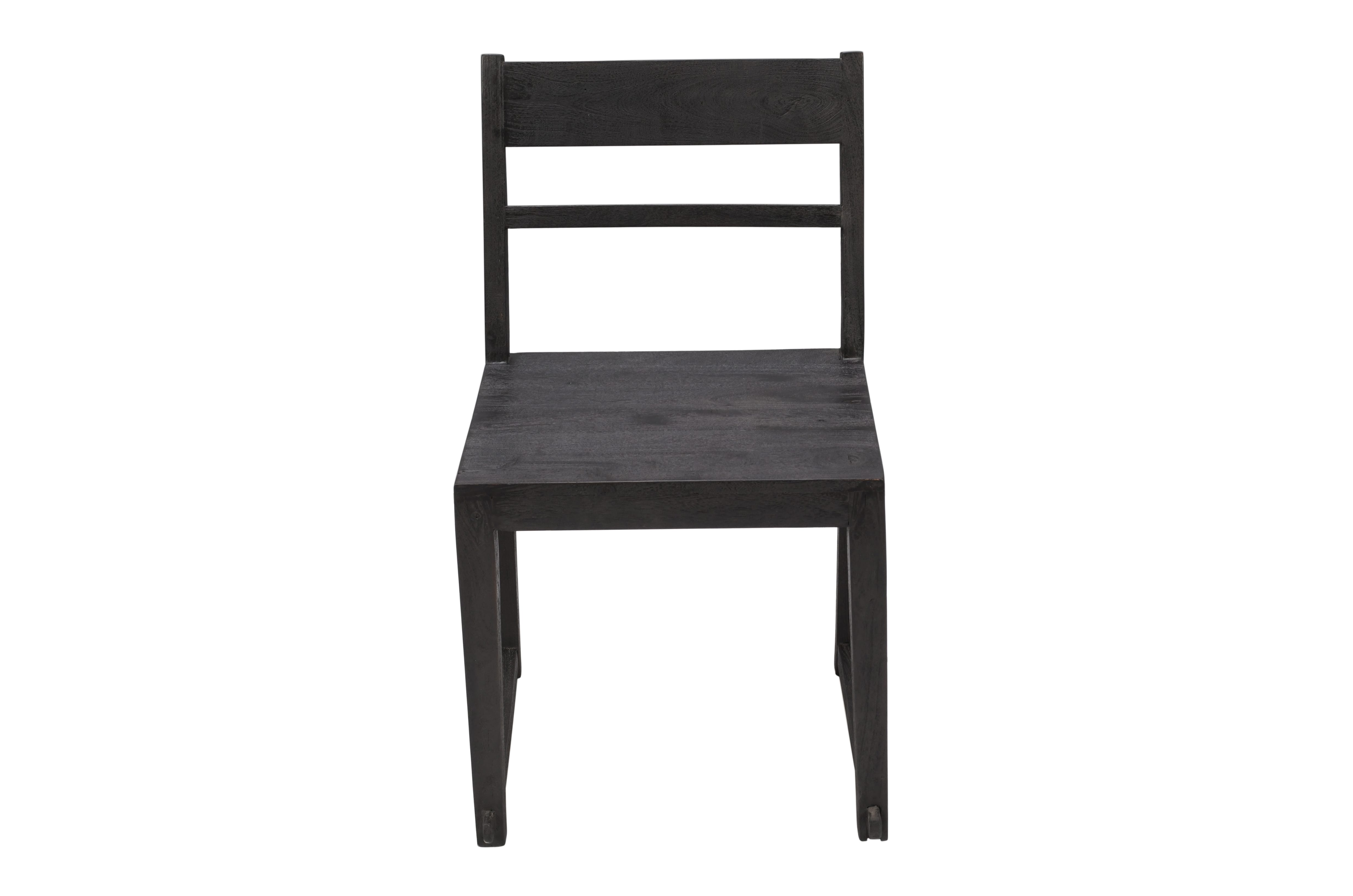 Set of Two Dark Gray Wood Ladder Back Dining Side Chairs