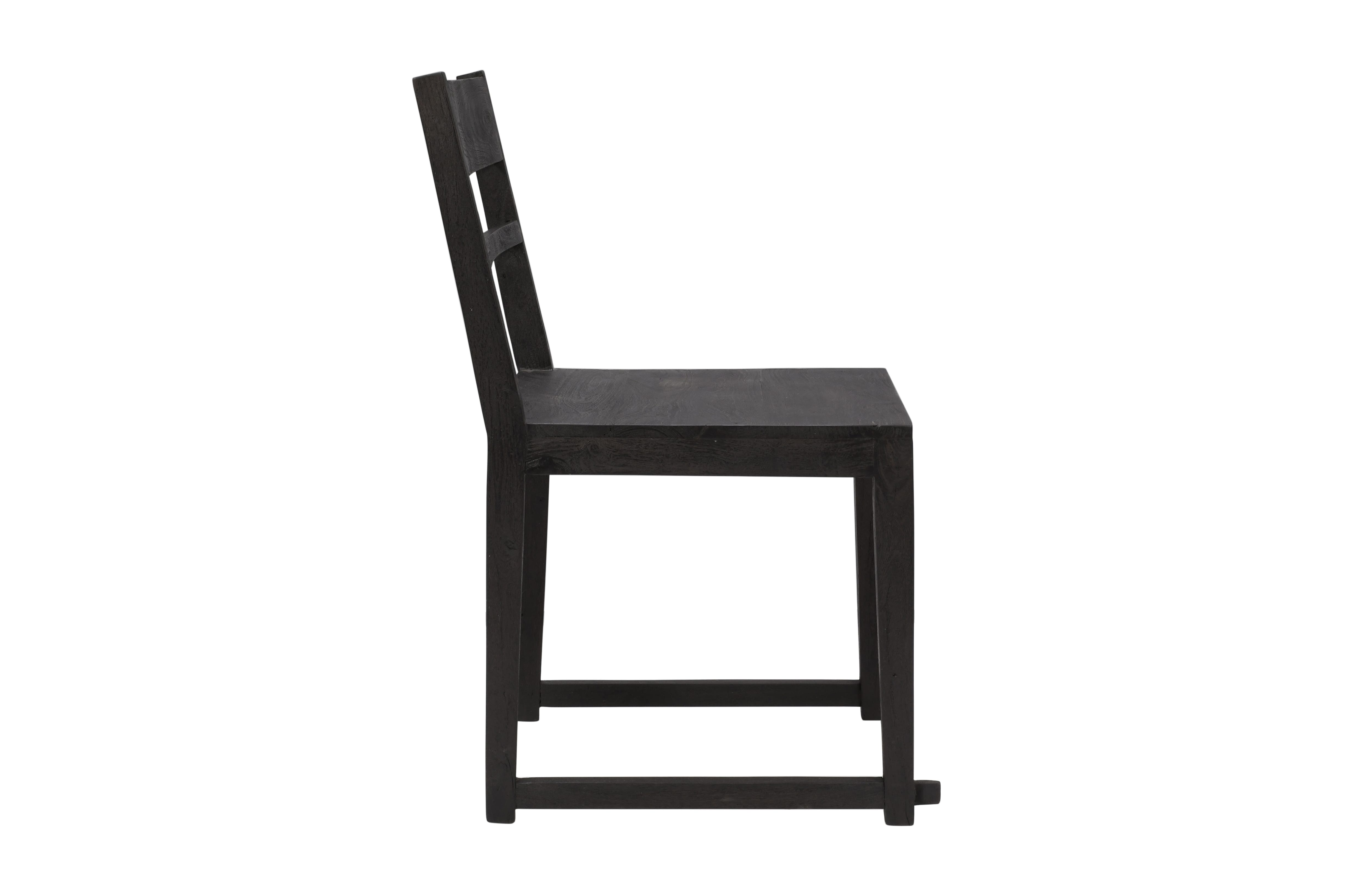 Set of Two Dark Gray Wood Ladder Back Dining Side Chairs
