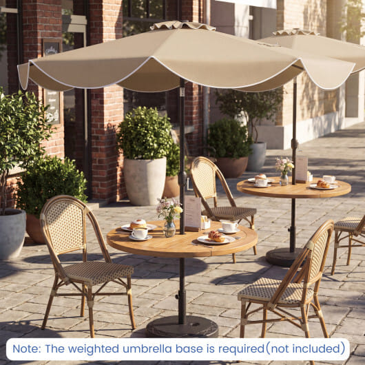 10 FT Scalloped Solar Patio Umbrella with 24 LED Lights and Tilt Adjustment-Tan - Color: Tan - Size: 10 ft