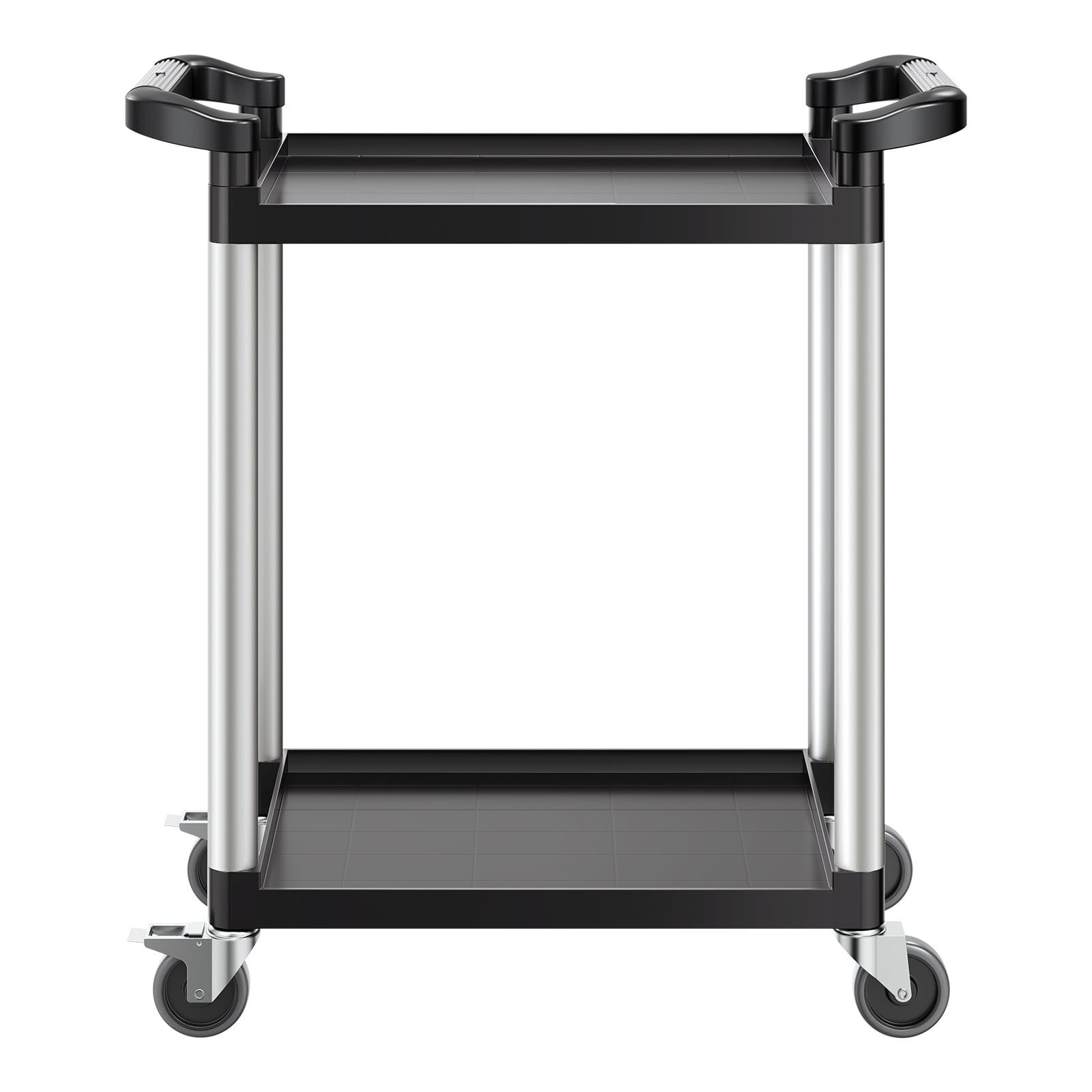 Utility Cart, 300 lbs Load Capacity, 2-tier Utility Plastic Cart with 360?° Swivel Wheels (2 with Brakes), 24.4 x 16.1-inch Food Service Cart for Warehouse, Office, Home, Restaurant, Kitchen