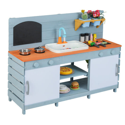 Kids Play Kitchen Set with Stoves for Boys Girls Aged 3-8-Blue - Color: Blue