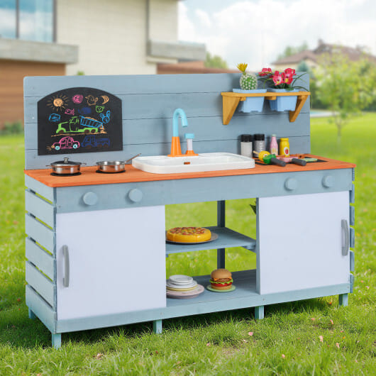 Kids Play Kitchen Set with Stoves for Boys Girls Aged 3-8-Blue - Color: Blue