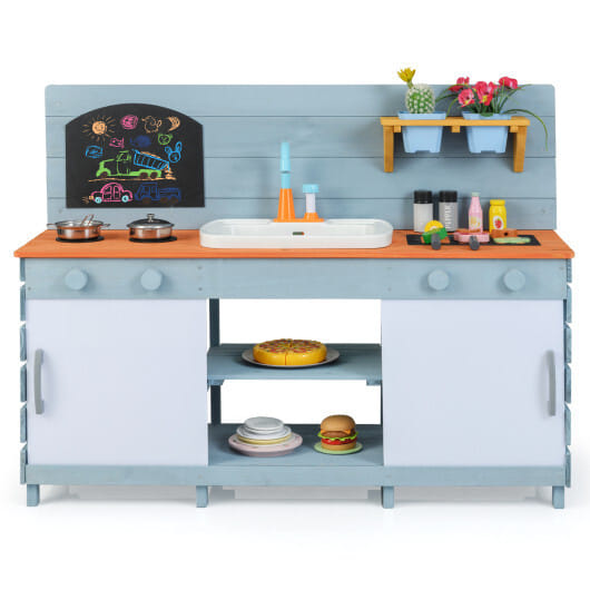 Kids Play Kitchen Set with Stoves for Boys Girls Aged 3-8-Blue - Color: Blue