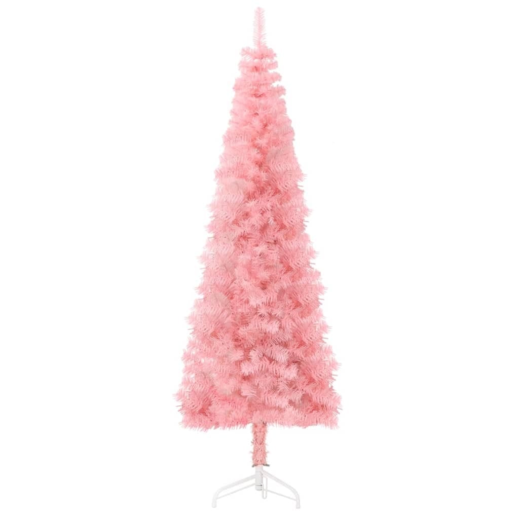 Slim Artificial Half Christmas Tree with Stand Pink 8 ft