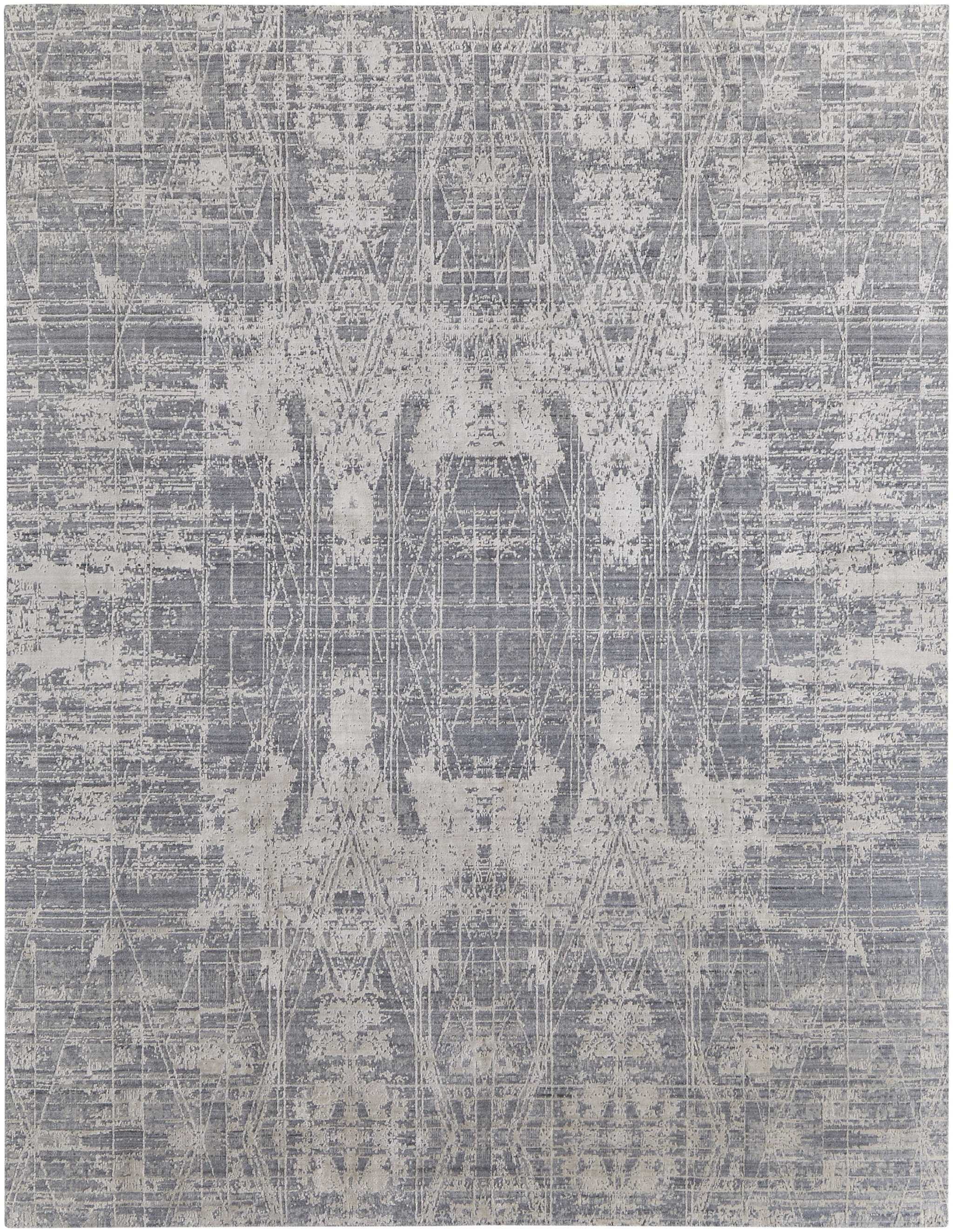4' X 6' Gray and Silver Abstract Hand Woven Worn Faded Area Rug