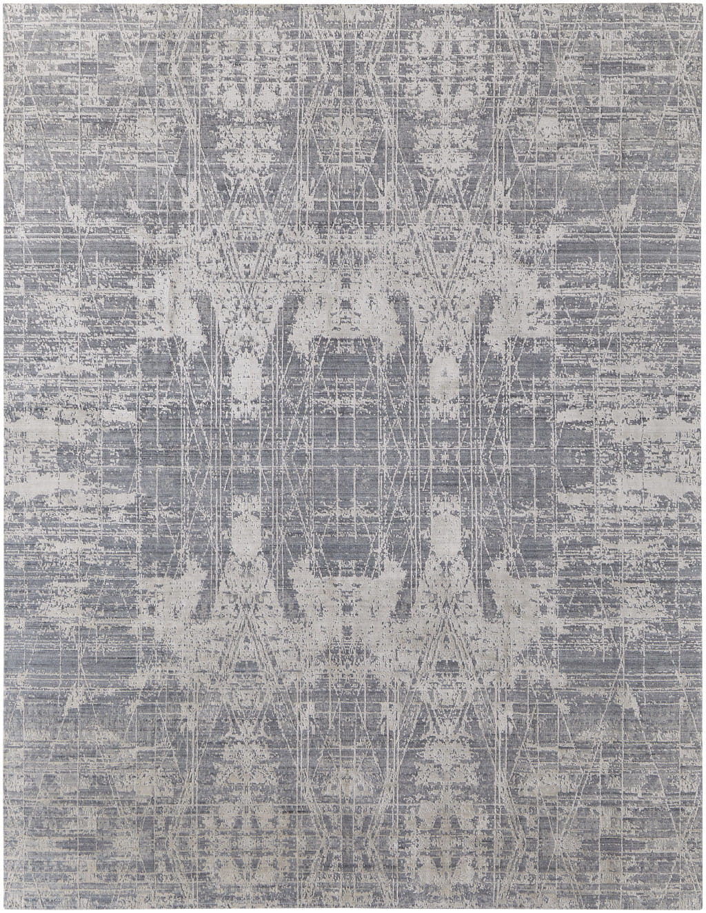 4' X 6' Gray and Silver Abstract Hand Woven Worn Faded Area Rug