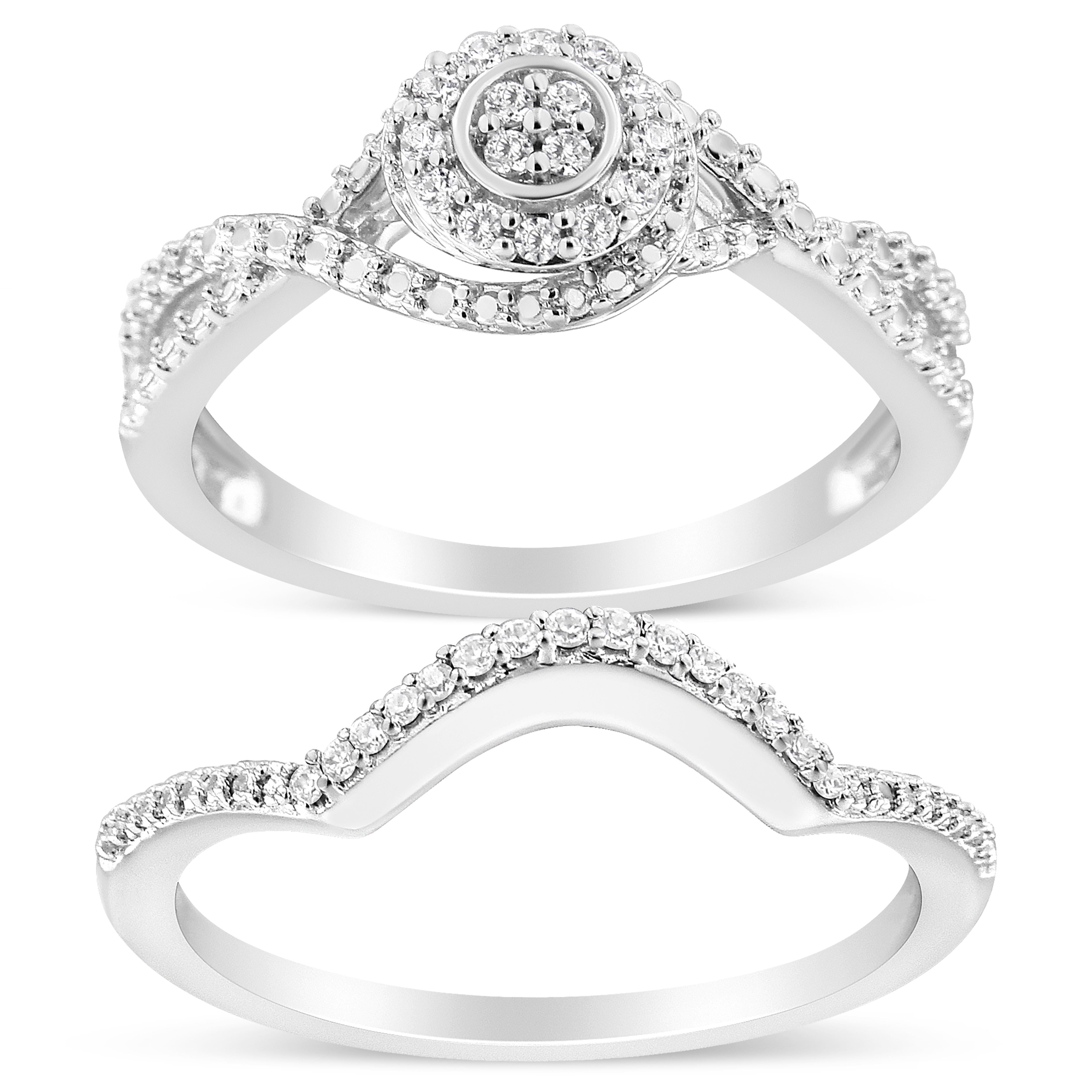.925 Sterling Silver 1/6 Cttw Diamond Composite Halo and Split Shank Bridal Set Ring and Band  (I-J Color, I3 Clarity) - Size 12