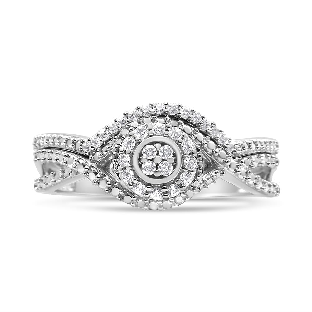 .925 Sterling Silver 1/6 Cttw Diamond Composite Halo and Split Shank Bridal Set Ring and Band  (I-J Color, I3 Clarity) - Size 12