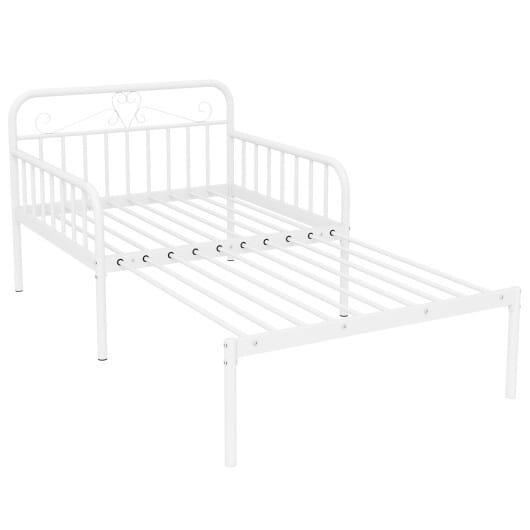 Extendable Metal Daybed to Twin Size Bed with Guardrails and Armrests-White - Color: White
