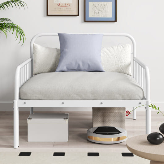 Extendable Metal Daybed to Twin Size Bed with Guardrails and Armrests-White - Color: White