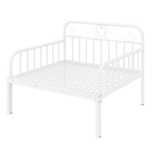 Extendable Metal Daybed to Twin Size Bed with Guardrails and Armrests-White - Color: White