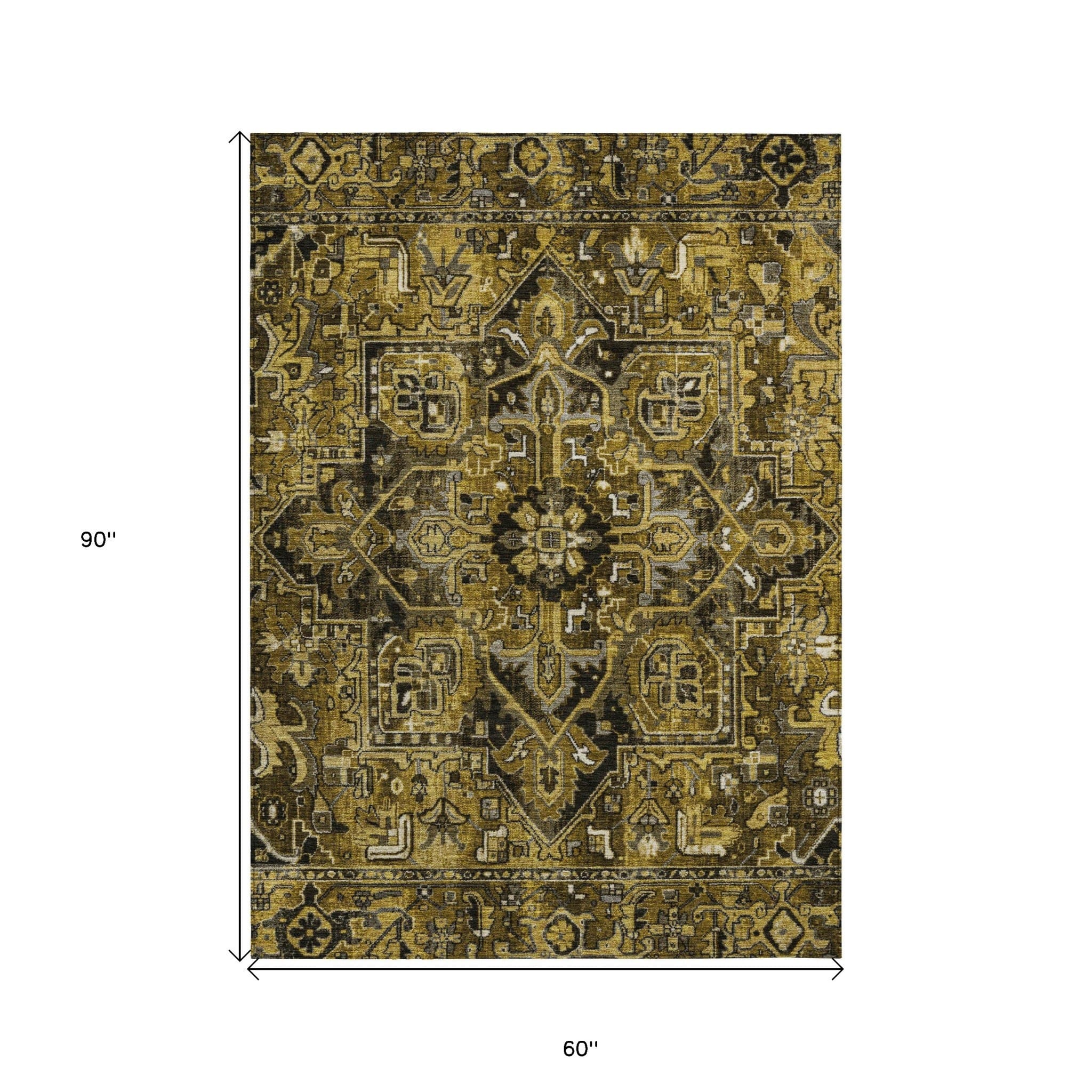 5' X 8' Coffee and Gray Oriental Washable Non Skid Indoor Outdoor Area Rug