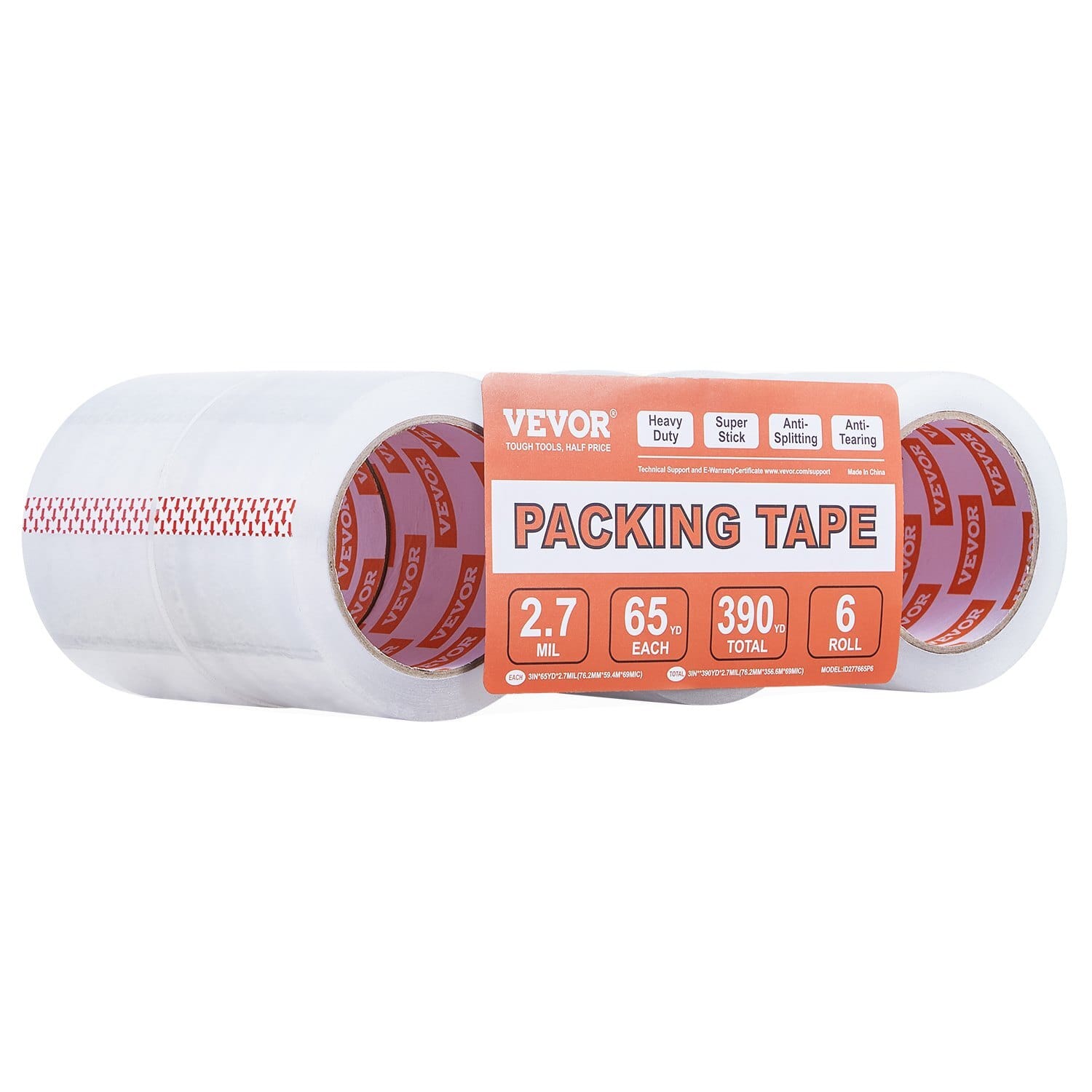 Clear Packing Tape, 3 inches Core, 6 Rolls 3 Inches x 65 Yards Packing Tapes, 2.7 Mil Thick, Heavy Duty Packaging Tape Designed for Moving, Storage and Packing, Shipping and Mailing, Office