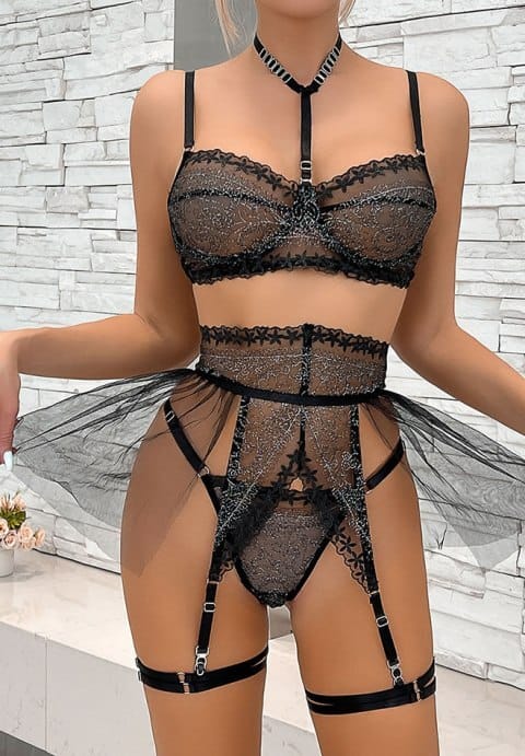 Time For Me Lace 4 Piece Garter Set