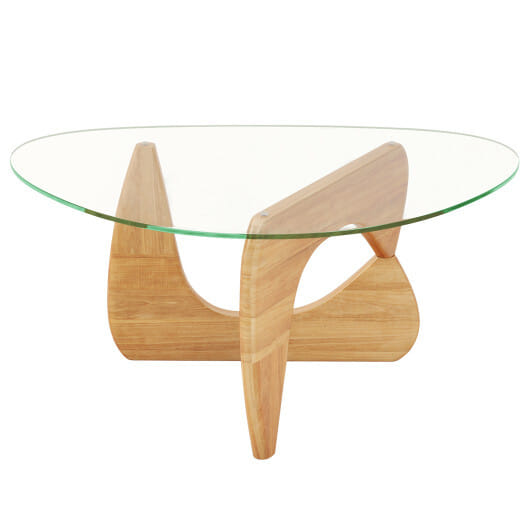 Triangle Coffee Table with Tempered Glass Top and Adjustable Rubber Wood Base-Natural - Color: Natural