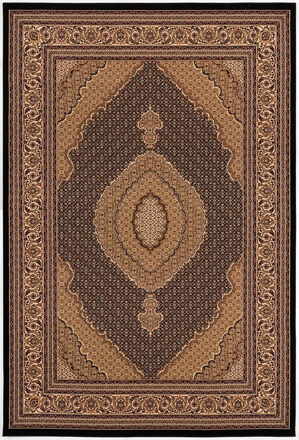10' Runner Beige and Black Medallion Power Loom Runner Rug