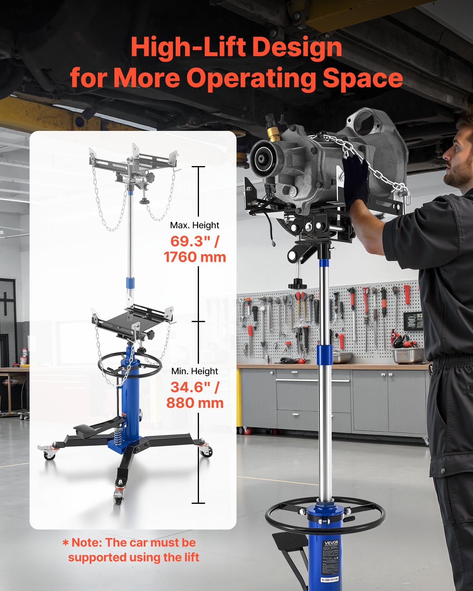 Hydraulic Transmission Jack, 1660 lbs / 0.75 Ton Lifting Capacity Telescoping Transmission Jack with Foot Pedal, 360?° Swivel Wheel, 34.6-69.3 in High Lifting Height, Lift Hoist for Garage/Shop