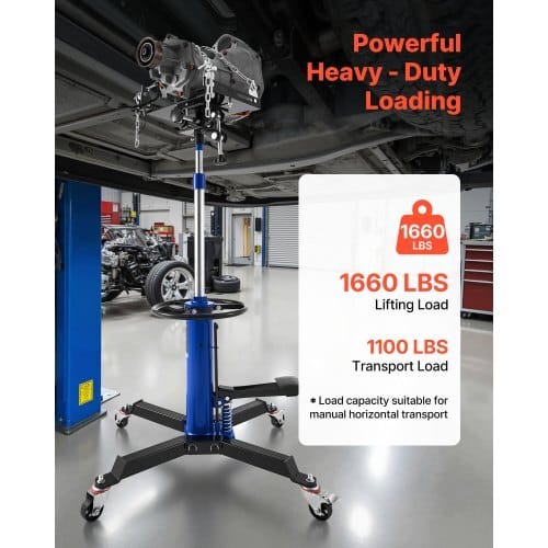 Hydraulic Transmission Jack, 1660 lbs / 0.75 Ton Lifting Capacity Telescoping Transmission Jack with Foot Pedal, 360?° Swivel Wheel, 34.6-69.3 in High Lifting Height, Lift Hoist for Garage/Shop