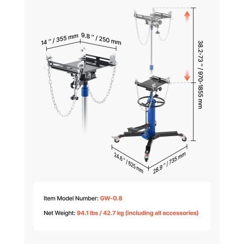 Hydraulic Transmission Jack, 1660 lbs / 0.75 Ton Lifting Capacity Telescoping Transmission Jack with Foot Pedal, 360?° Swivel Wheel, 34.6-69.3 in High Lifting Height, Lift Hoist for Garage/Shop