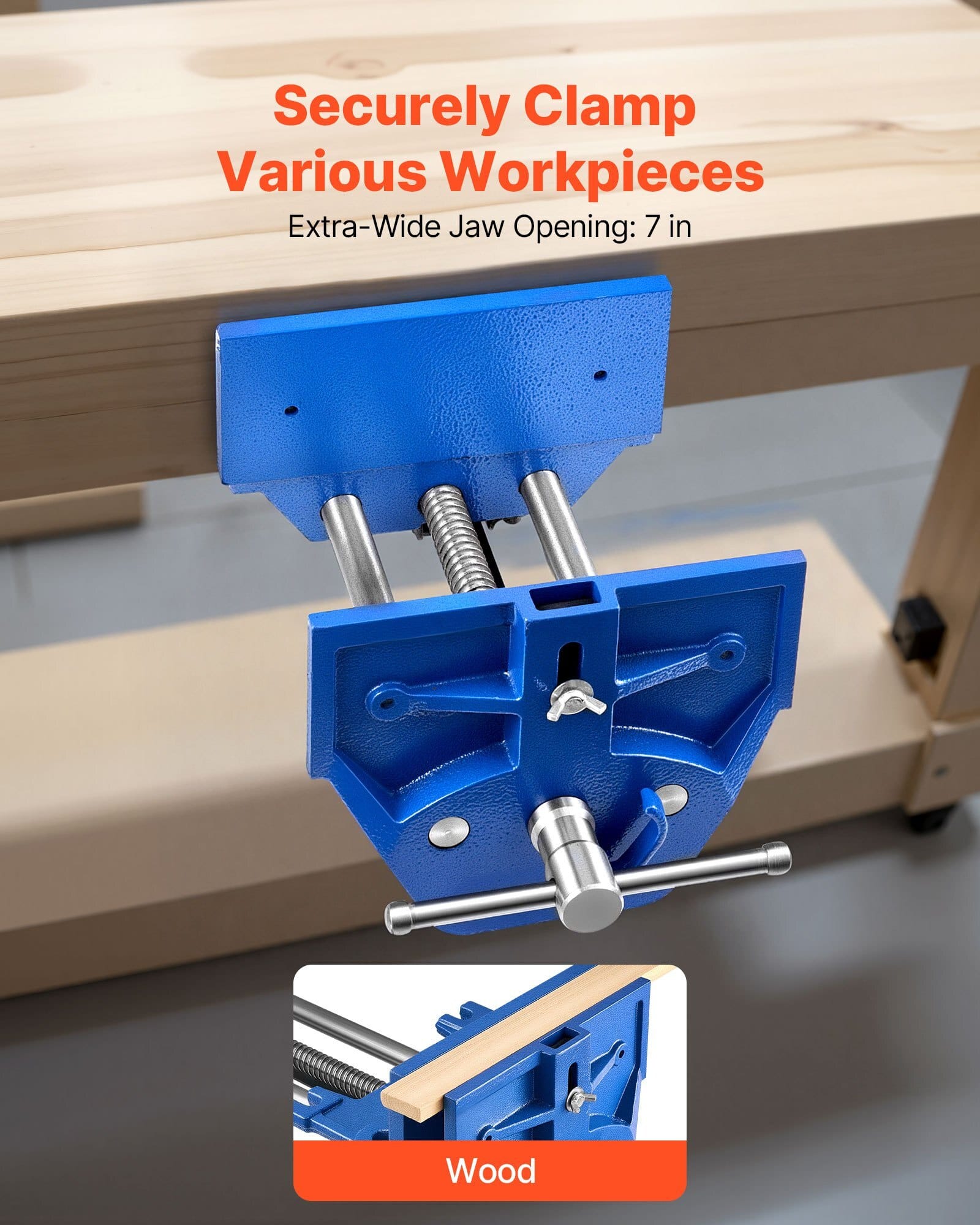 Woodworking Vise, 7 Inch Jaw Width, Quick Release Wood Bench Vise, 8 Inch Max Jaw Opening, Heavy-duty Cast Iron Construction, Workbench Vice with Adjustable Front Stop, for Woodworking Drilling