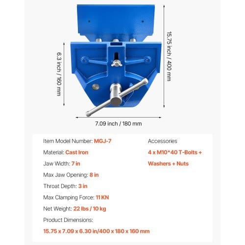 Woodworking Vise, 7 Inch Jaw Width, Quick Release Wood Bench Vise, 8 Inch Max Jaw Opening, Heavy-duty Cast Iron Construction, Workbench Vice with Adjustable Front Stop, for Woodworking Drilling
