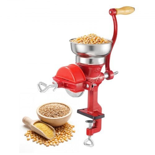 Manual Grain Mill with Low Hopper, Hand-Crank Corn Grinder, Heavy Duty Cast Iron Wheat Grinding Mill with Stable Table Clamp & Dust Cover for Grains Spices Coffee Beans Nuts