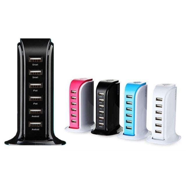 Color: BLACK - Smart Power 6 USB Colorful Tower for Every Desk at Home or Office charge any Gadget