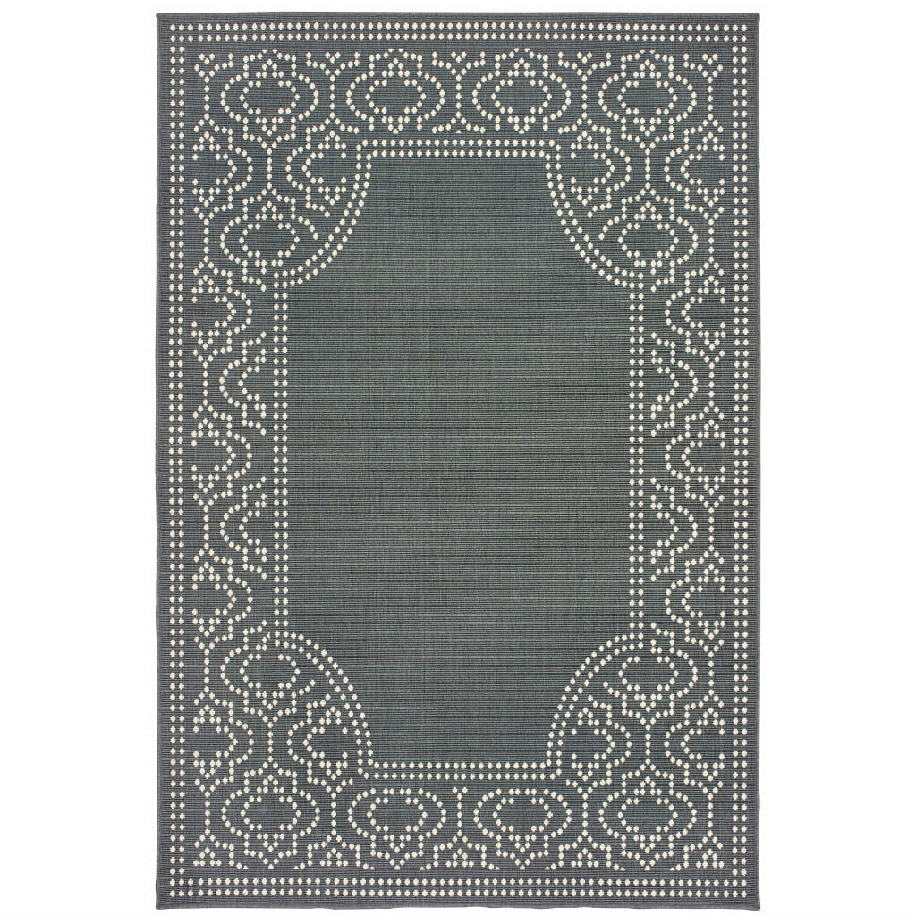 9' X 13' Gray and Ivory Stain Resistant Indoor Outdoor Area Rug