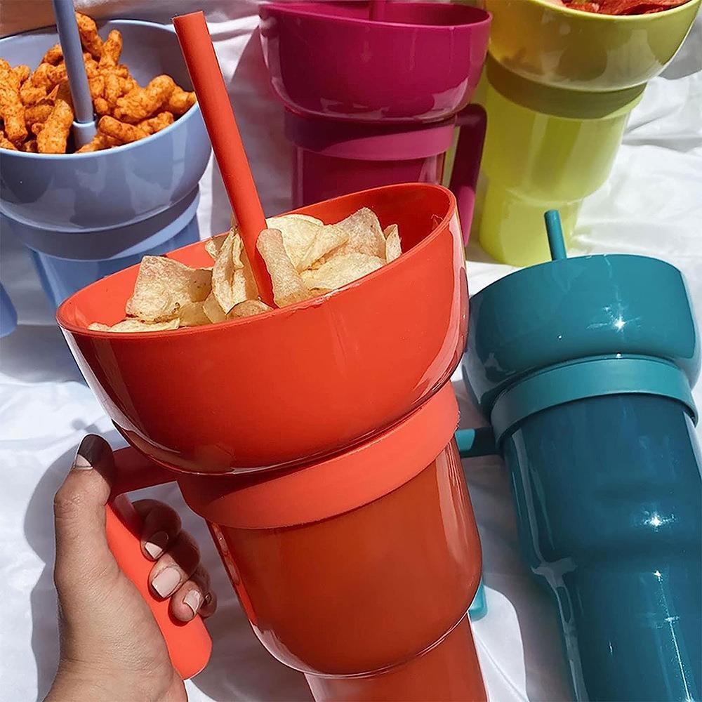 Portable Snack & Drink Tumbler – 2-in-1 with Straw