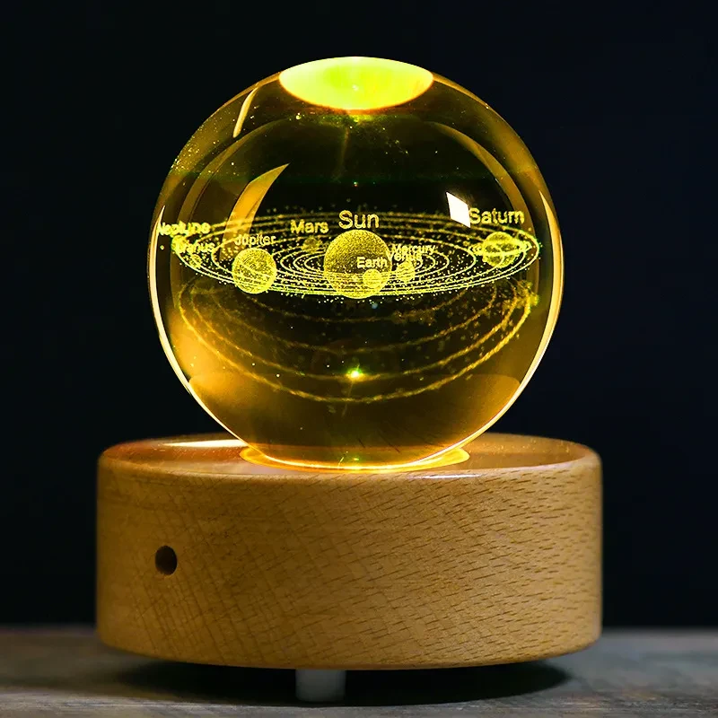 Rotary Crystal Ball Wooden Luminous Music Box Galaxy Projector LED Lights