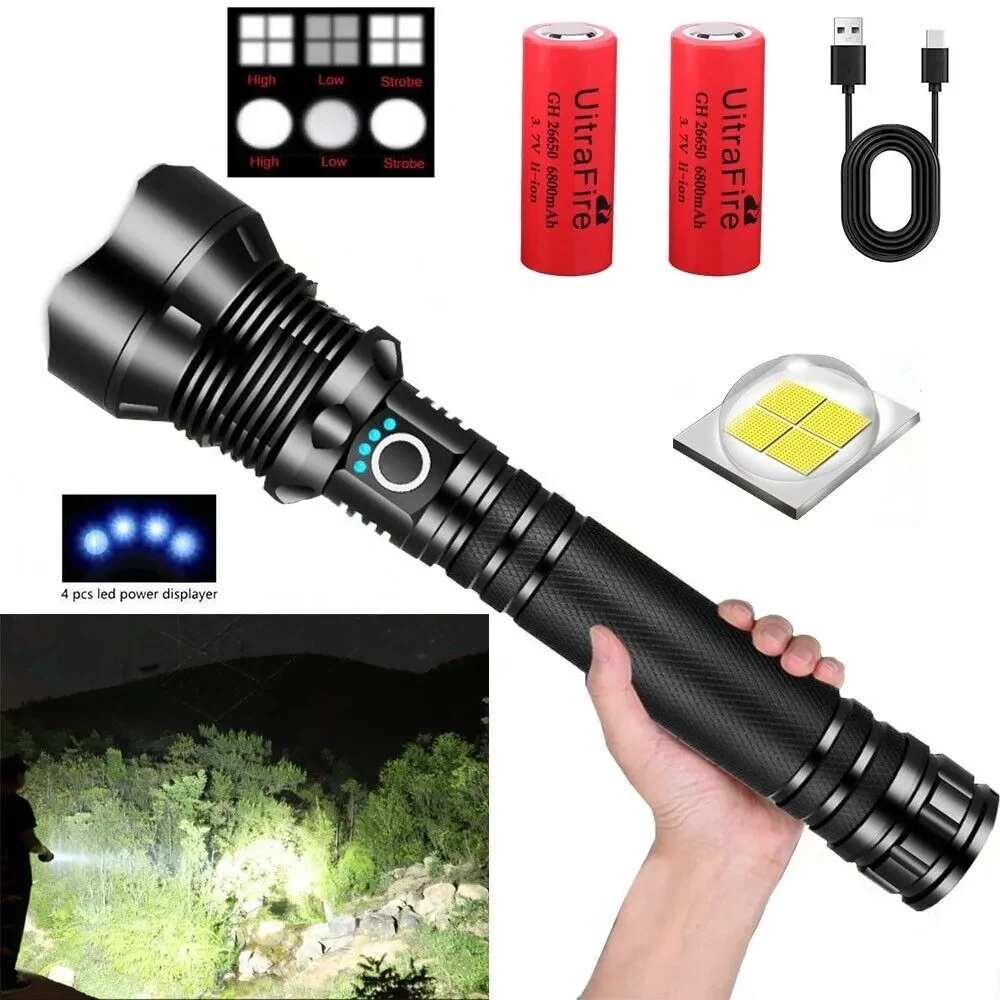 LED Rechargeable Tactical Flashlight 90000 High Lumens
