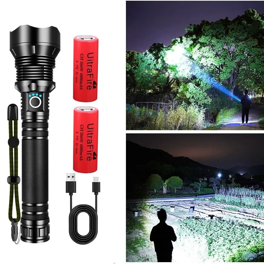 LED Rechargeable Tactical Flashlight 90000 High Lumens