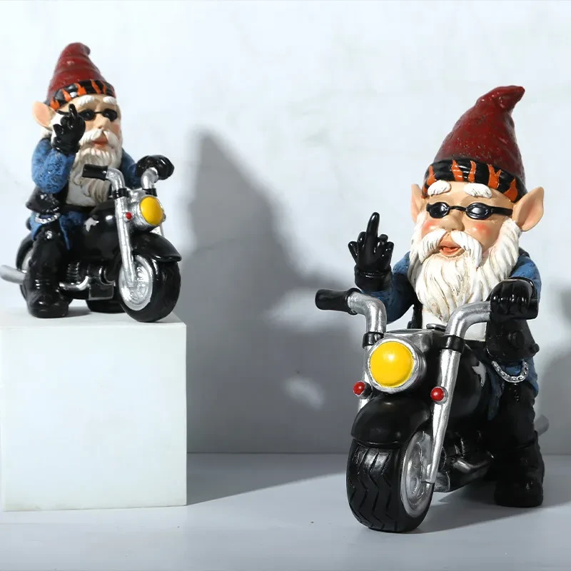 Biker Garden Gnome Statue With Middle Finger