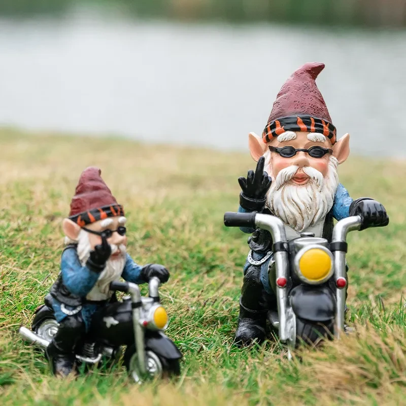 Biker Garden Gnome Statue With Middle Finger