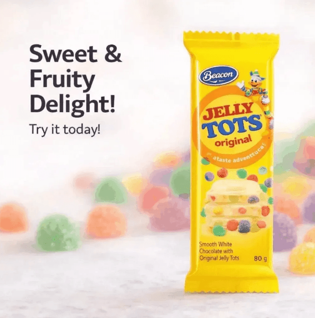 Beacon Jelly Tots Flavoured White Chocolate Slab 80g