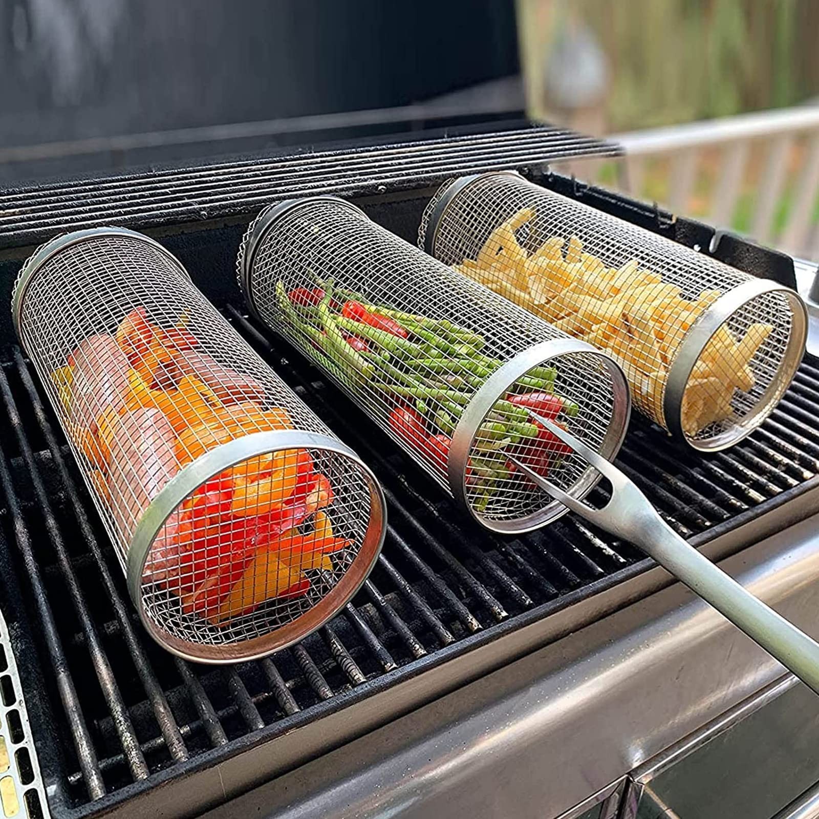 BBQ Outdoor Grill Net Barbecue Stainless Steel Wire Mesh Cylinder