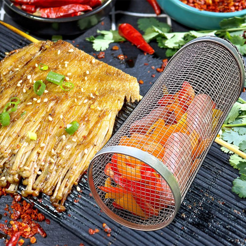 BBQ Outdoor Grill Net Barbecue Stainless Steel Wire Mesh Cylinder