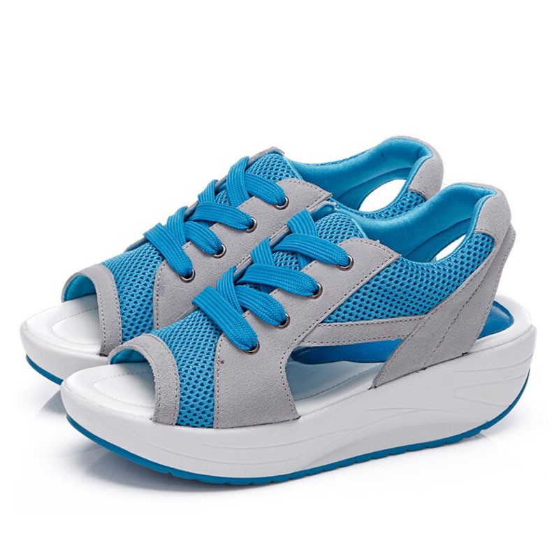 Contrast Paneled Cutout Lace-Up Muffin Sandals